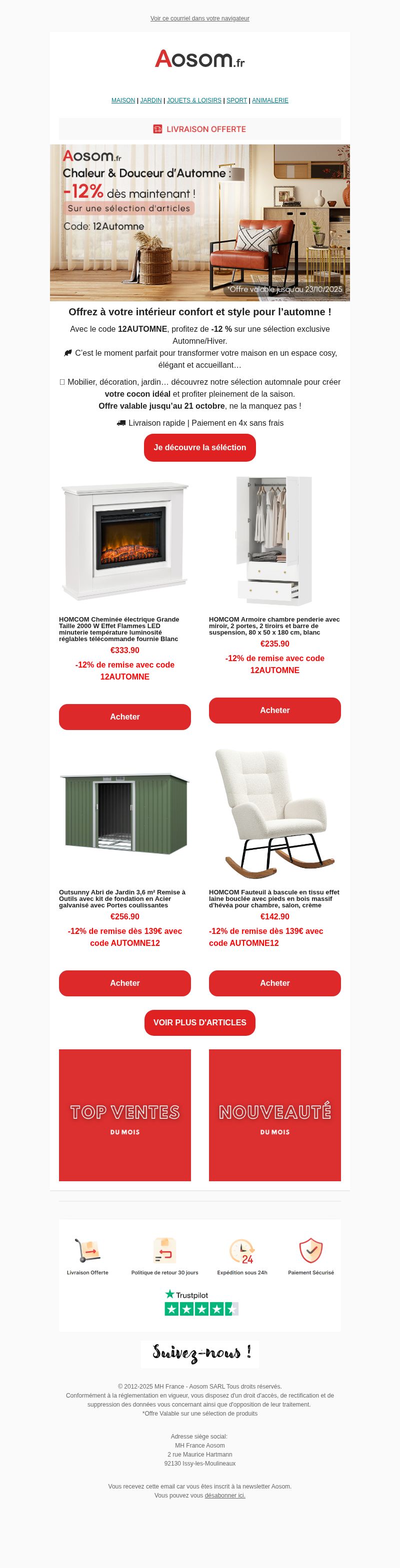 Dernières promo Aosom