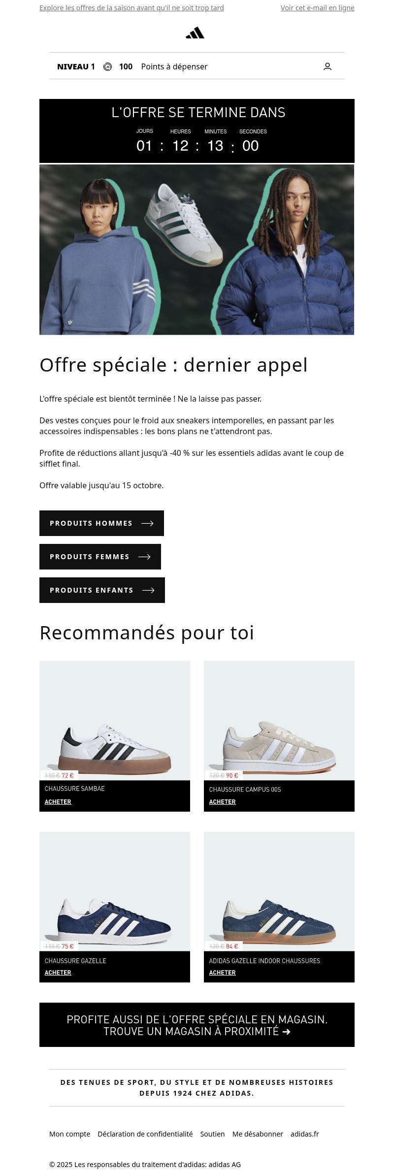 Dernières promo Adidas