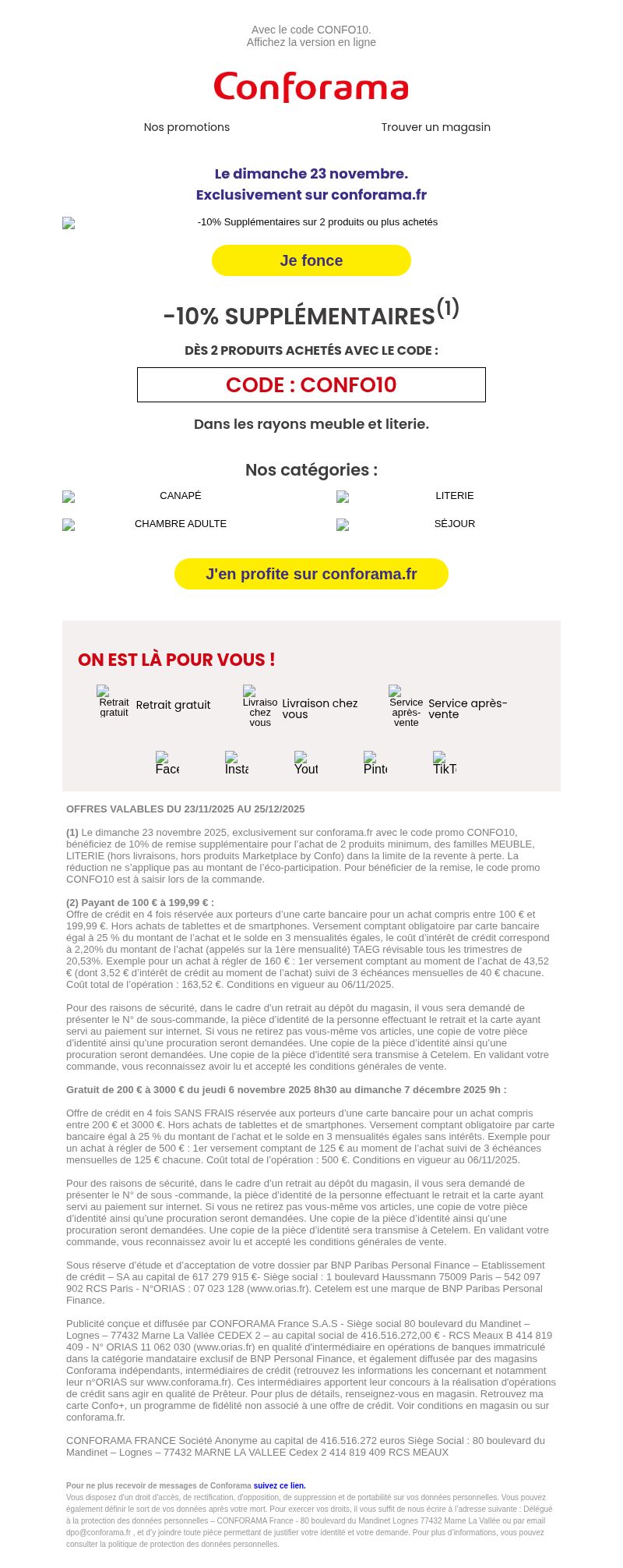 Dernières promo Conforama