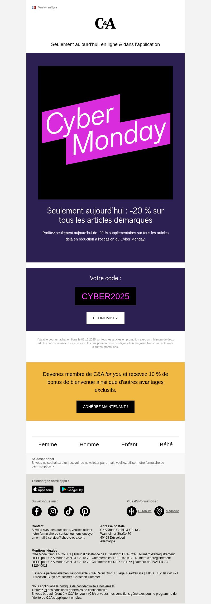 Dernières promo C&A