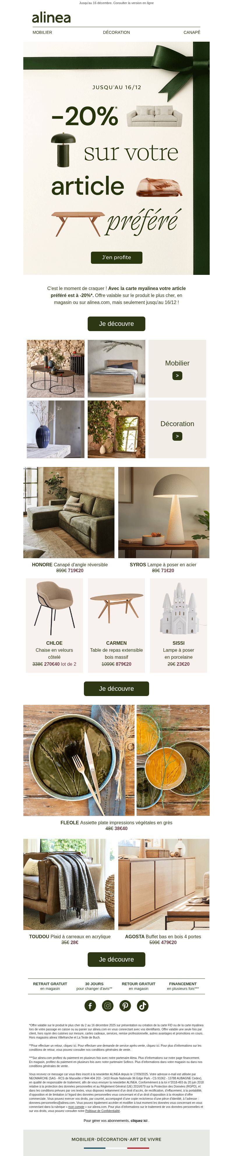 Dernières promo Alinea