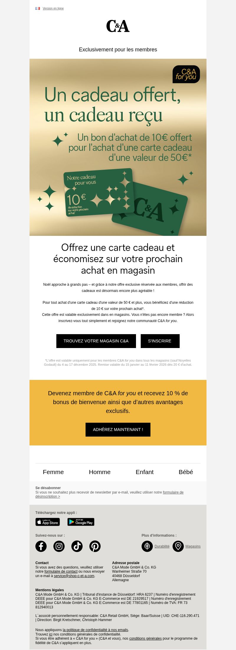 Dernières promo C&A